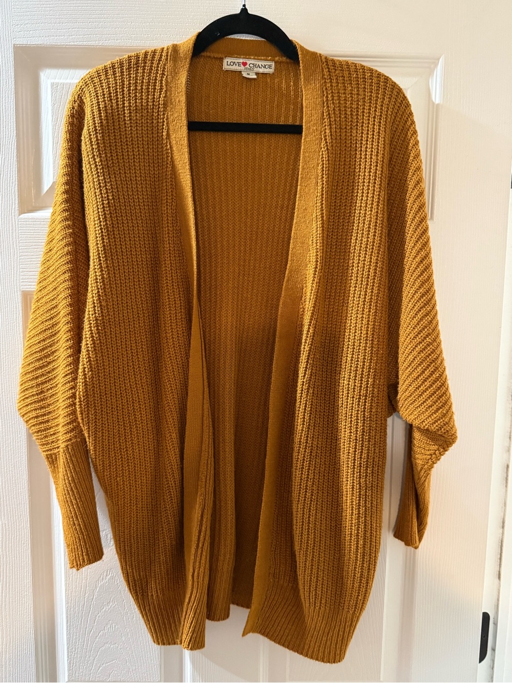 Love Change Mustard Open-Front Knit Sweater Cardigan Size Medium